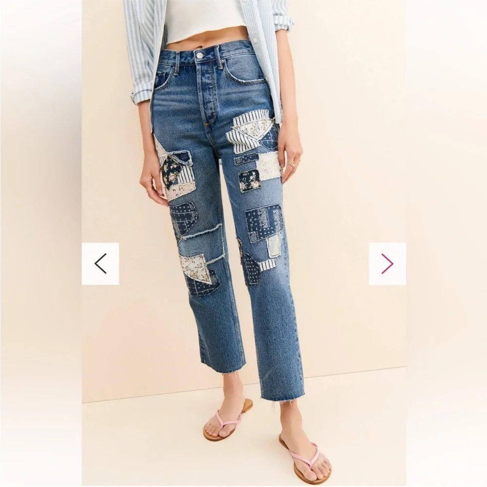 DRIFTWOOD Jordie Blue Patchwork Straight Leg Jeans - Picture 3 of 7